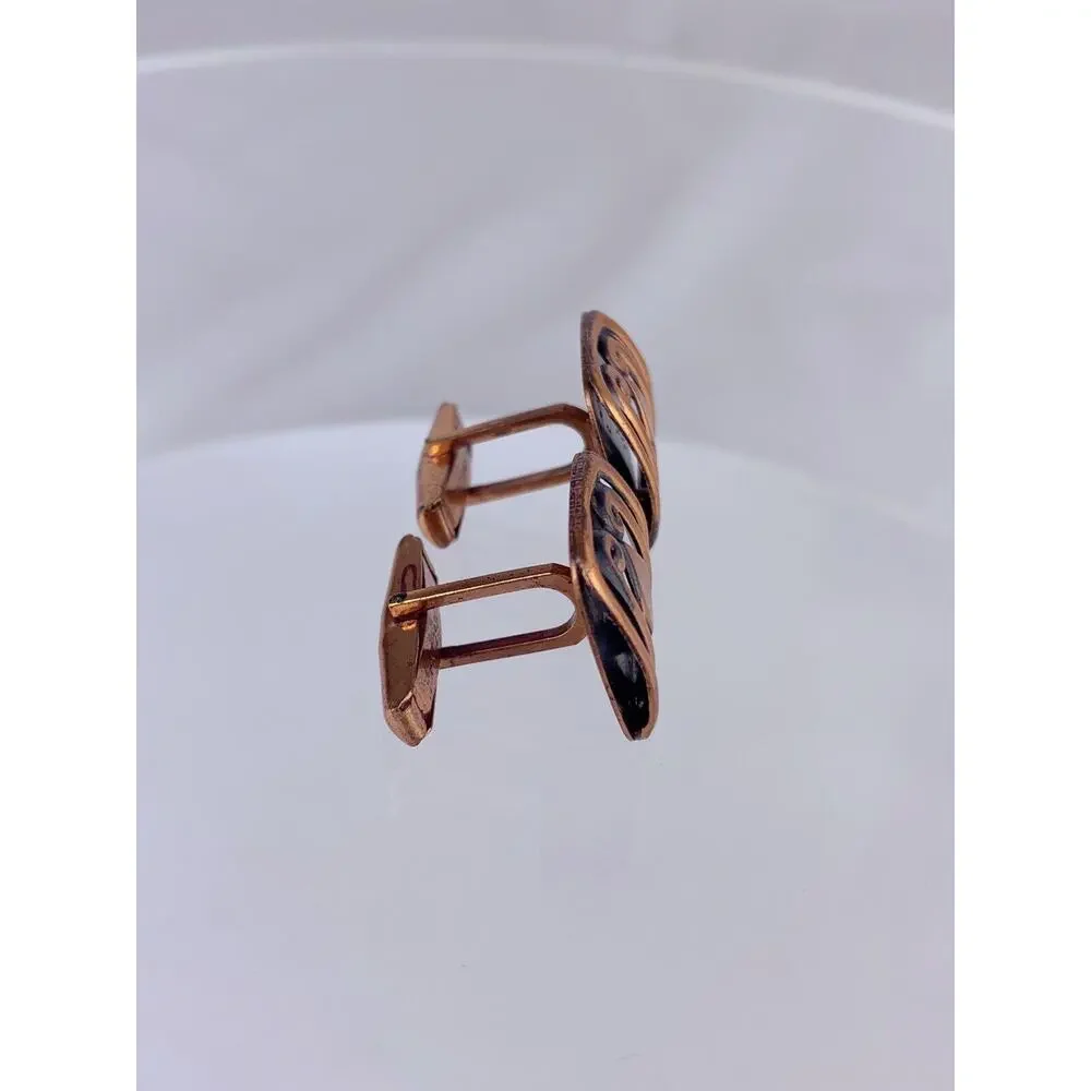 Copper & Black Modernist Scroll Cufflinks Diamond Modern Vintage L1